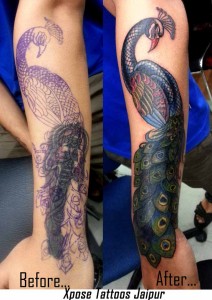 peacock Cover up tattoo by Xpose Tattoos Jaipur India