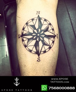black n white compass tattoo by xpose tattoos jaipur