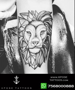 geometric lion tattoo by xpose tattoos jaipur